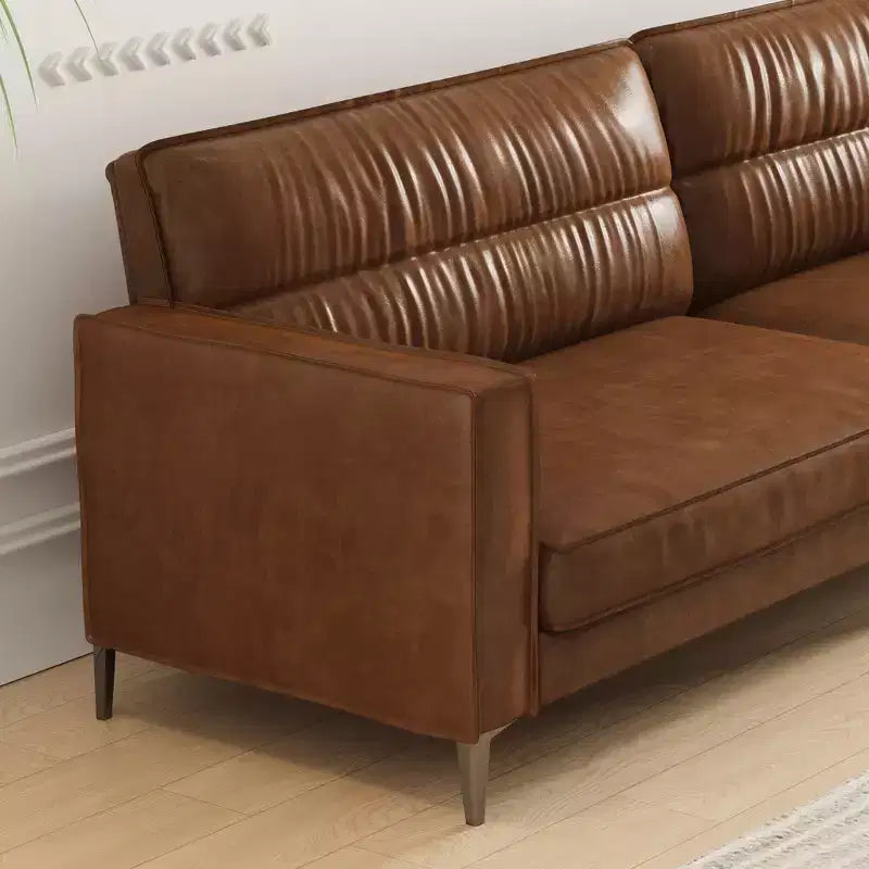 Canapé contemporain en cuir brun huilé de luxe de 220 cm - Canapé vintage haut de gamme avec cadre robuste et sensation douillette Marron