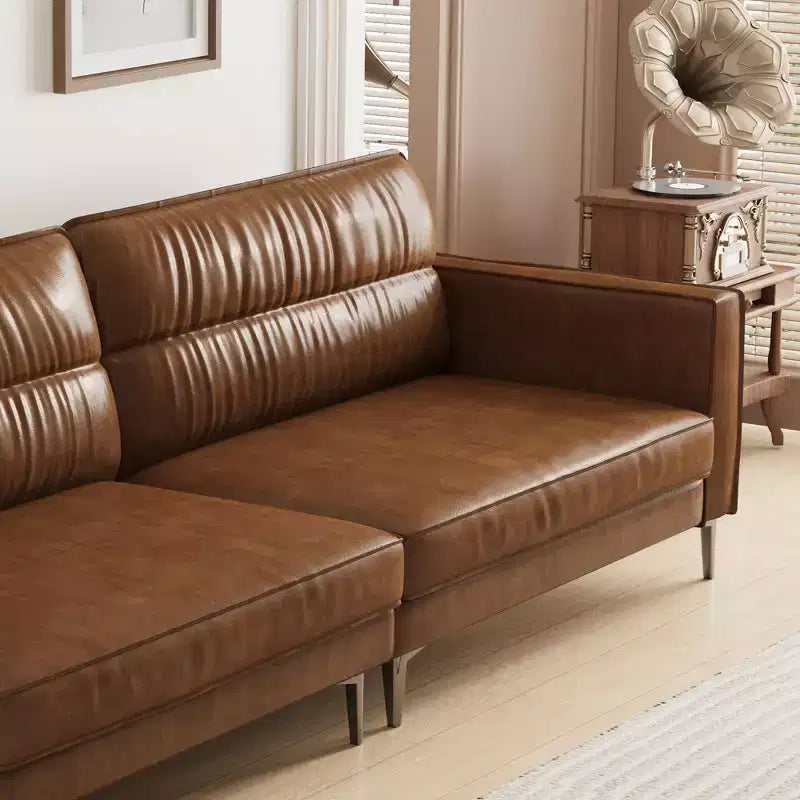 Canapé contemporain en cuir brun huilé de luxe de 220 cm - Canapé vintage haut de gamme avec cadre robuste et sensation douillette Marron