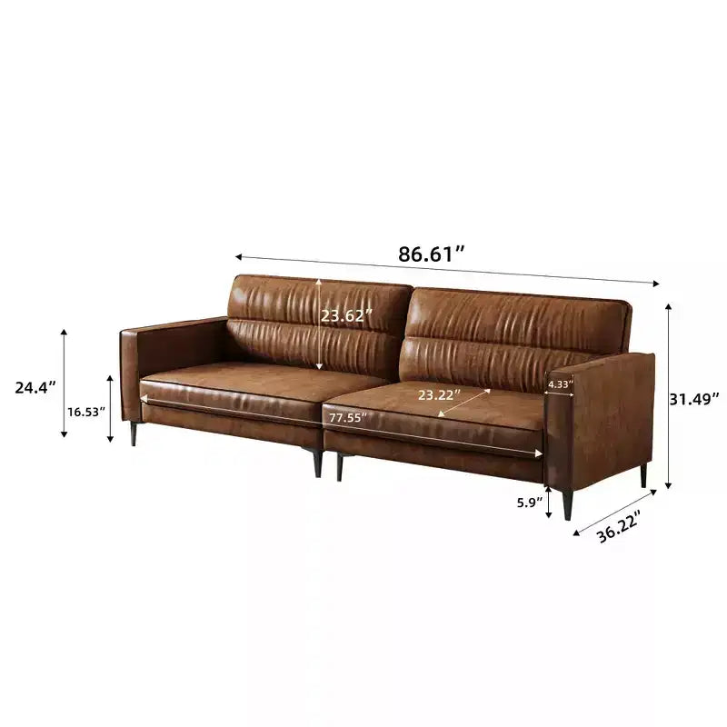 Canapé contemporain en cuir brun huilé de luxe de 220 cm - Canapé vintage haut de gamme avec cadre robuste et sensation douillette Marron