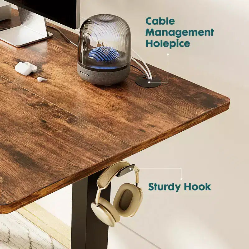 Bureau debout électrique ergonomique avec hauteur réglable de 73 à 122 cm, bureau d'ordinateur avec écran LED, crochets, moteur silencieux pour le bureau à domicile