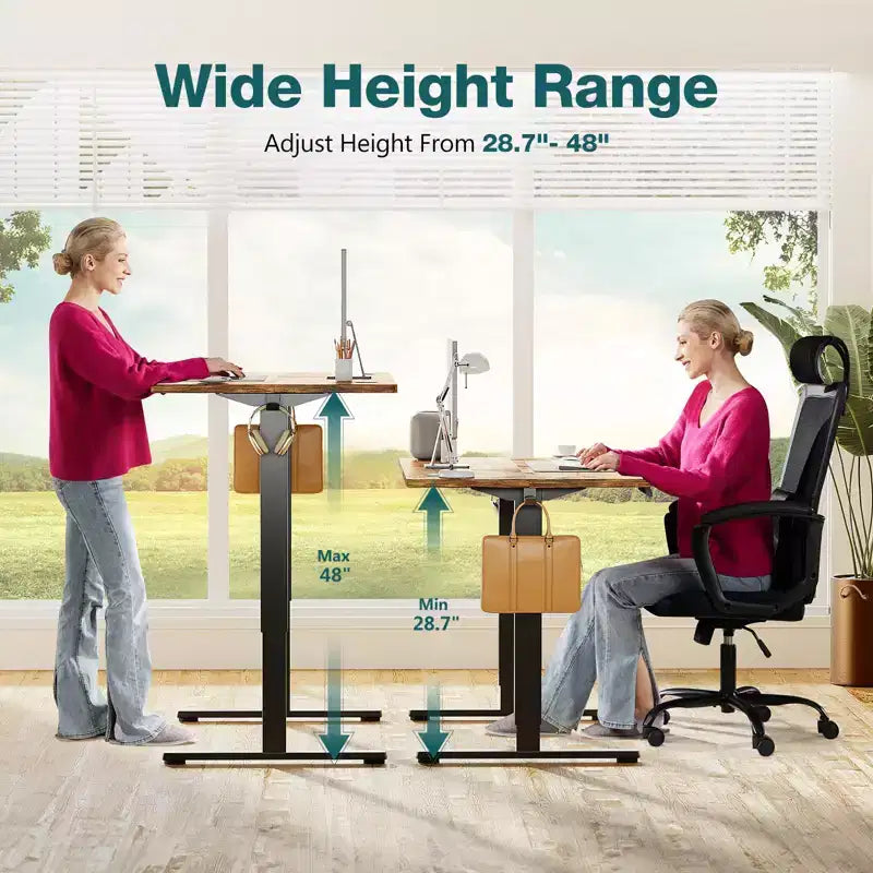 Bureau debout électrique ergonomique avec hauteur réglable de 73 à 122 cm, bureau d'ordinateur avec écran LED, crochets, moteur silencieux pour le bureau à domicile