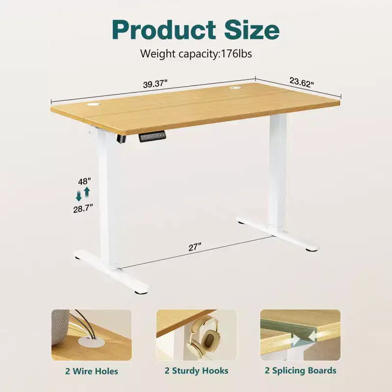 Bureau debout électrique ergonomique avec hauteur réglable de 73 à 122 cm, bureau d'ordinateur avec écran LED, crochets, moteur silencieux pour le bureau à domicile