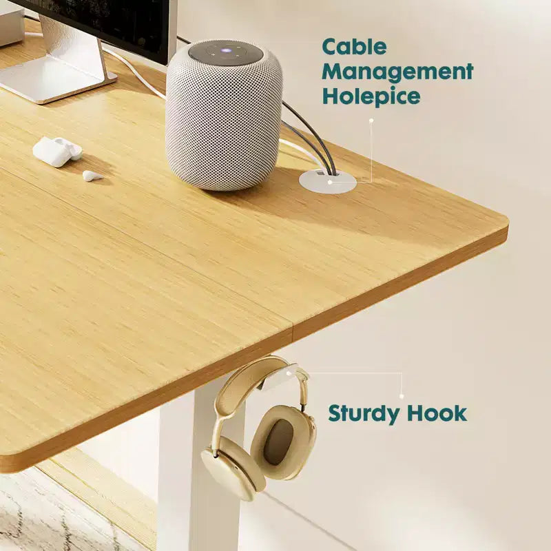 Bureau debout électrique ergonomique avec hauteur réglable de 73 à 122 cm, bureau d'ordinateur avec écran LED, crochets, moteur silencieux pour le bureau à domicile