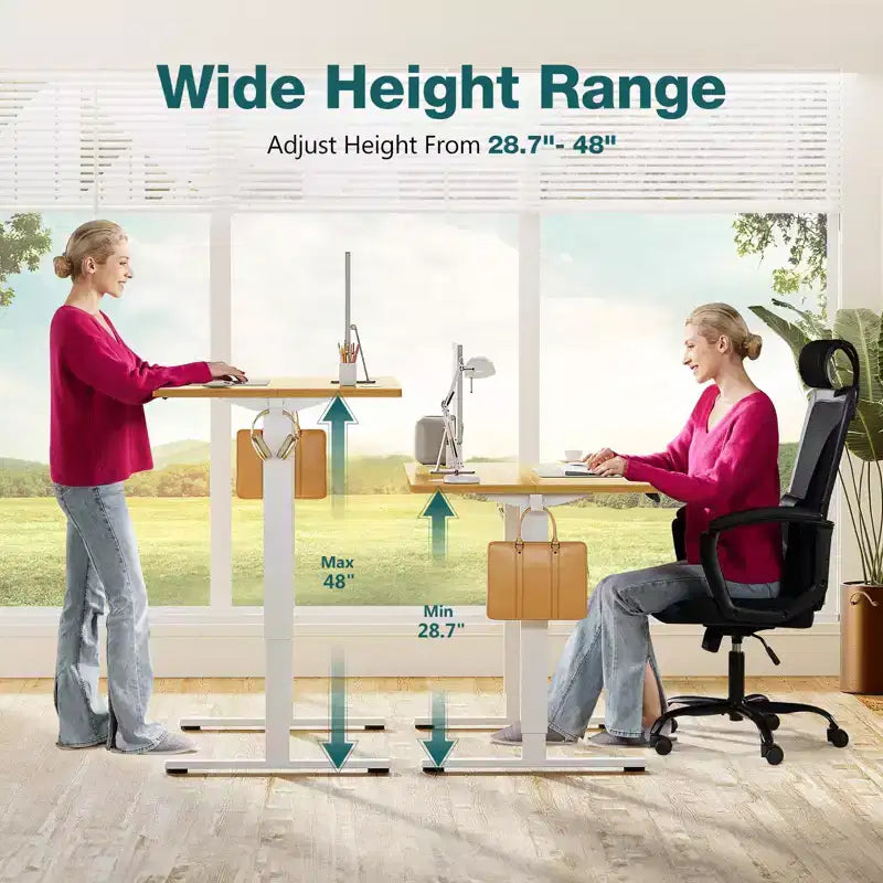 Bureau debout électrique ergonomique avec hauteur réglable de 73 à 122 cm, bureau d'ordinateur avec écran LED, crochets, moteur silencieux pour le bureau à domicile
