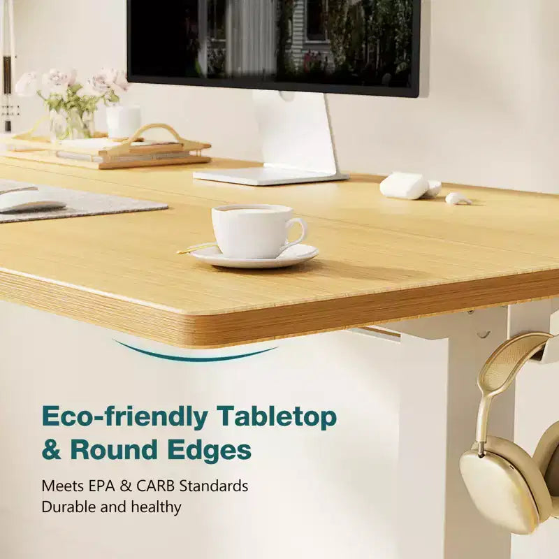 Bureau debout électrique ergonomique avec hauteur réglable de 73 à 122 cm, bureau d'ordinateur avec écran LED, crochets, moteur silencieux pour le bureau à domicile