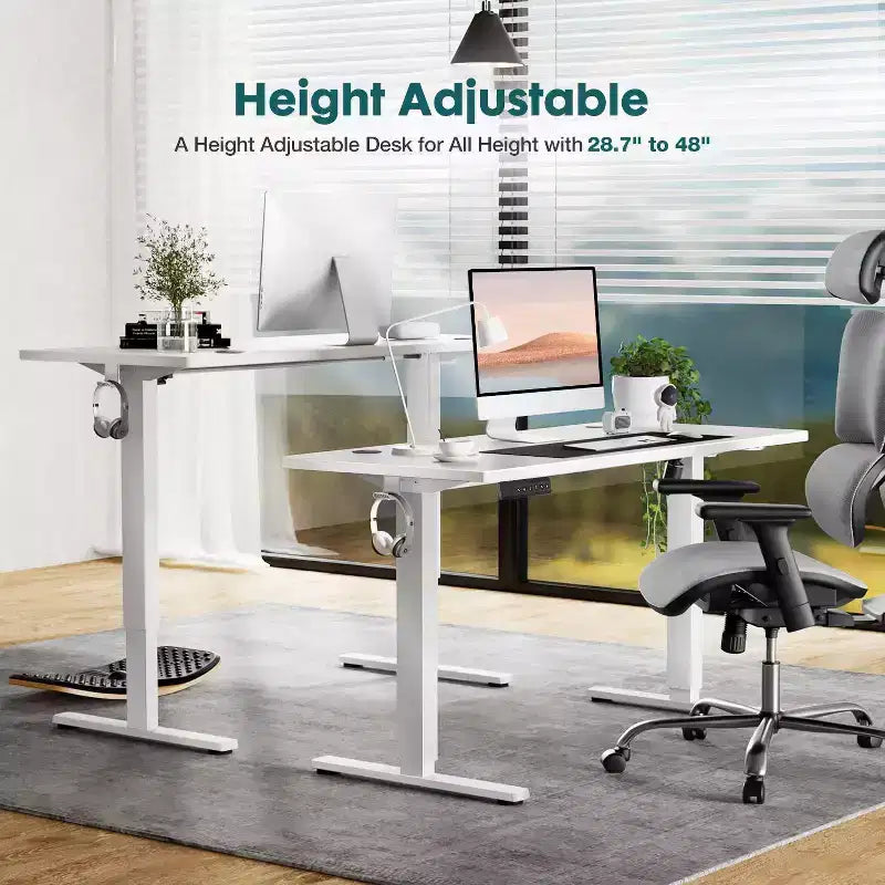 Bureau debout électrique ergonomique avec hauteur réglable de 73 à 122 cm, bureau d'ordinateur avec écran LED, crochets, moteur silencieux pour le bureau à domicile