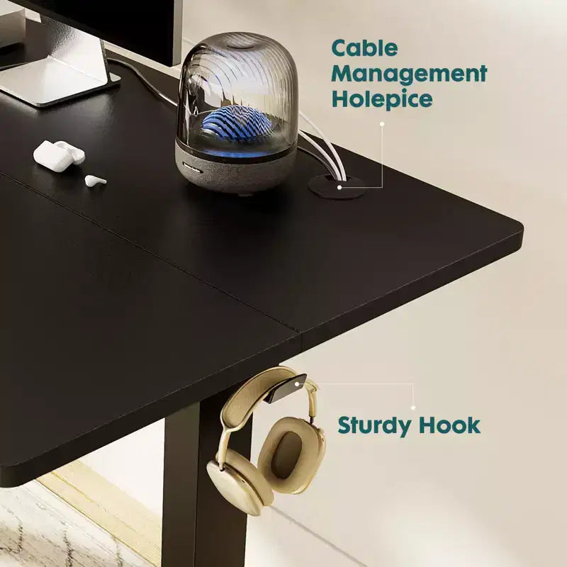 Bureau debout électrique ergonomique avec hauteur réglable de 73 à 122 cm, bureau d'ordinateur avec écran LED, crochets, moteur silencieux pour le bureau à domicile