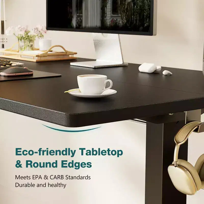 Bureau debout électrique ergonomique avec hauteur réglable de 73 à 122 cm, bureau d'ordinateur avec écran LED, crochets, moteur silencieux pour le bureau à domicile