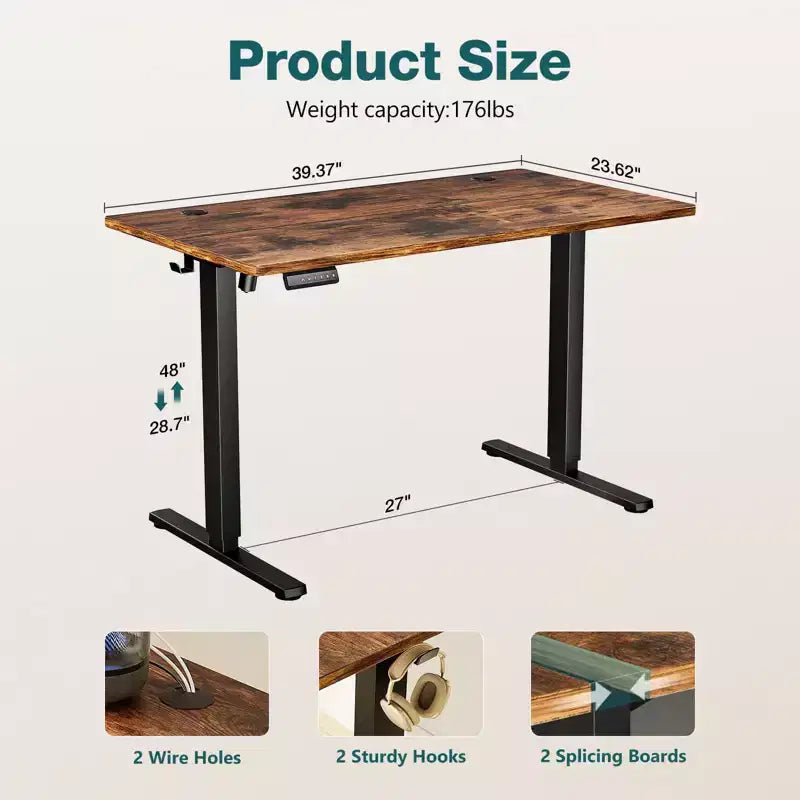 Bureau debout électrique ergonomique avec hauteur réglable de 73 à 122 cm, bureau d'ordinateur avec écran LED, crochets, moteur silencieux pour le bureau à domicile