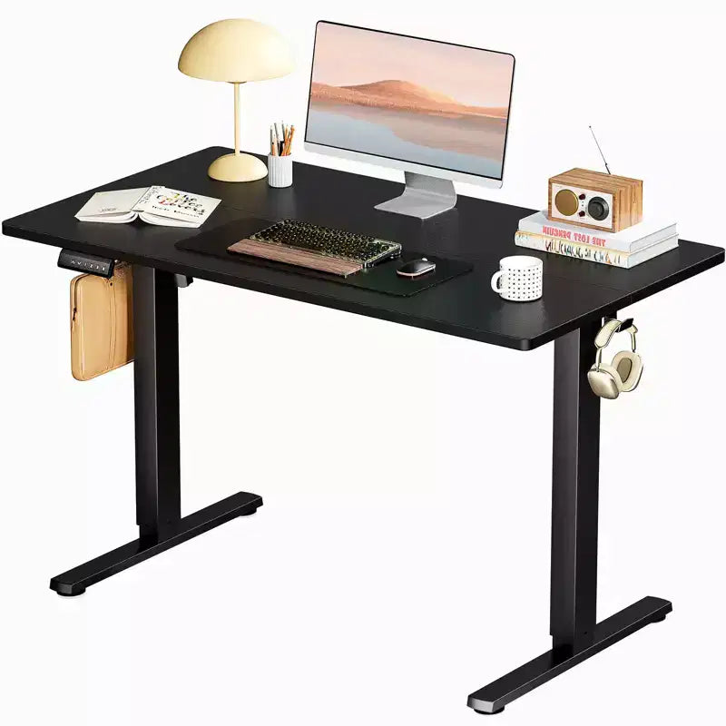Bureau debout électrique ergonomique avec hauteur réglable de 73 à 122 cm, bureau d'ordinateur avec écran LED, crochets, moteur silencieux pour le bureau à domicile
