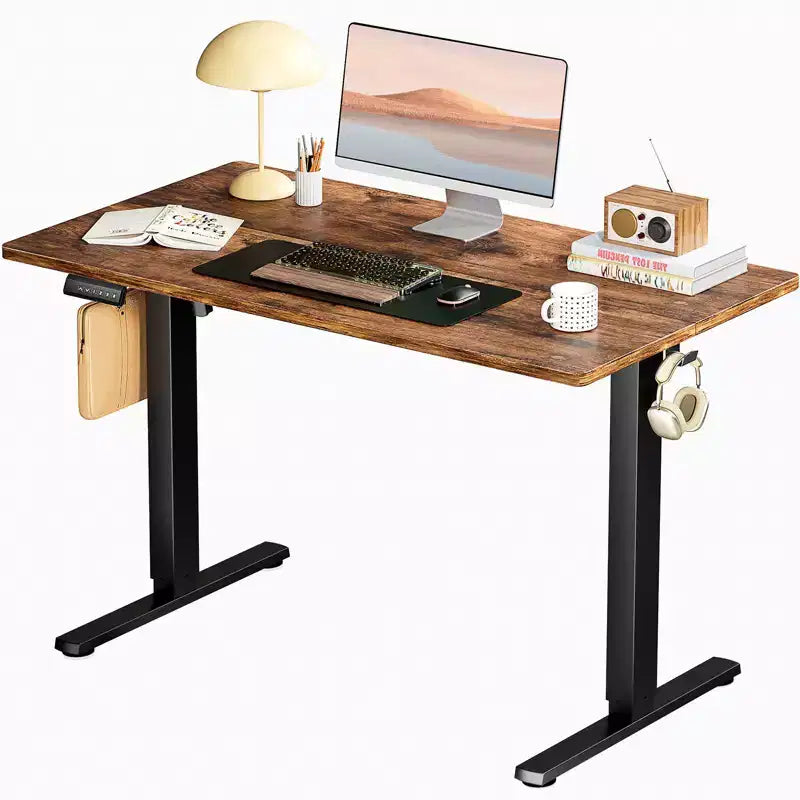 Bureau debout électrique ergonomique avec hauteur réglable de 73 à 122 cm, bureau d'ordinateur avec écran LED, crochets, moteur silencieux pour le bureau à domicile