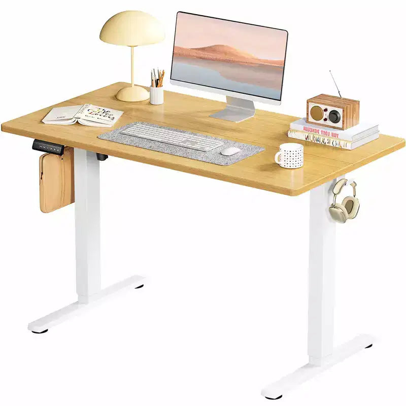 Bureau debout électrique ergonomique avec hauteur réglable de 73 à 122 cm, bureau d'ordinateur avec écran LED, crochets, moteur silencieux pour le bureau à domicile
