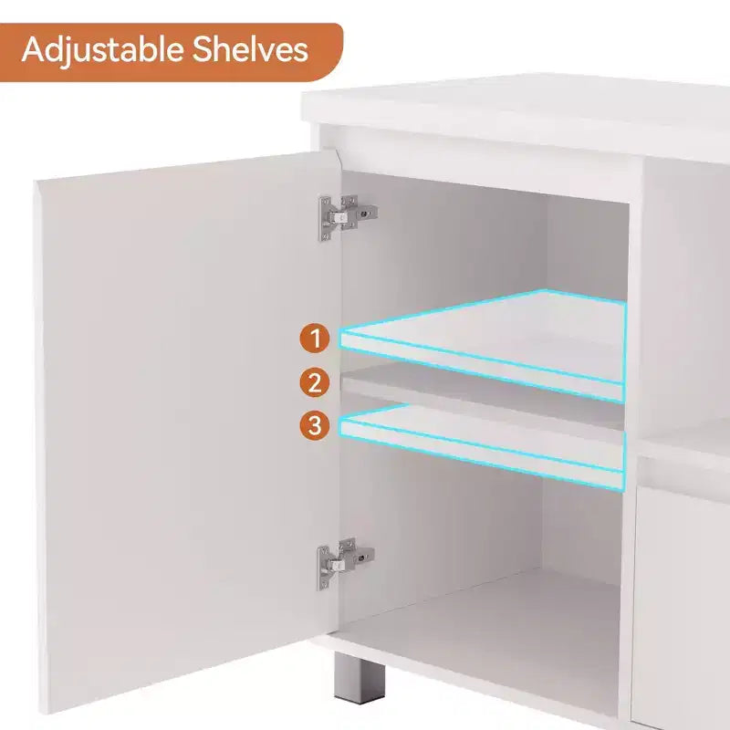 Meuble TV cannelé pour téléviseur de 65 pouces, centre de divertissement avec tiroir de rangement et étagère ouverte, meuble console TV média moderne