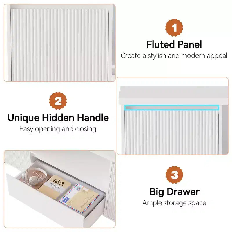 Meuble TV cannelé pour téléviseur de 65 pouces, centre de divertissement avec tiroir de rangement et étagère ouverte, meuble console TV média moderne