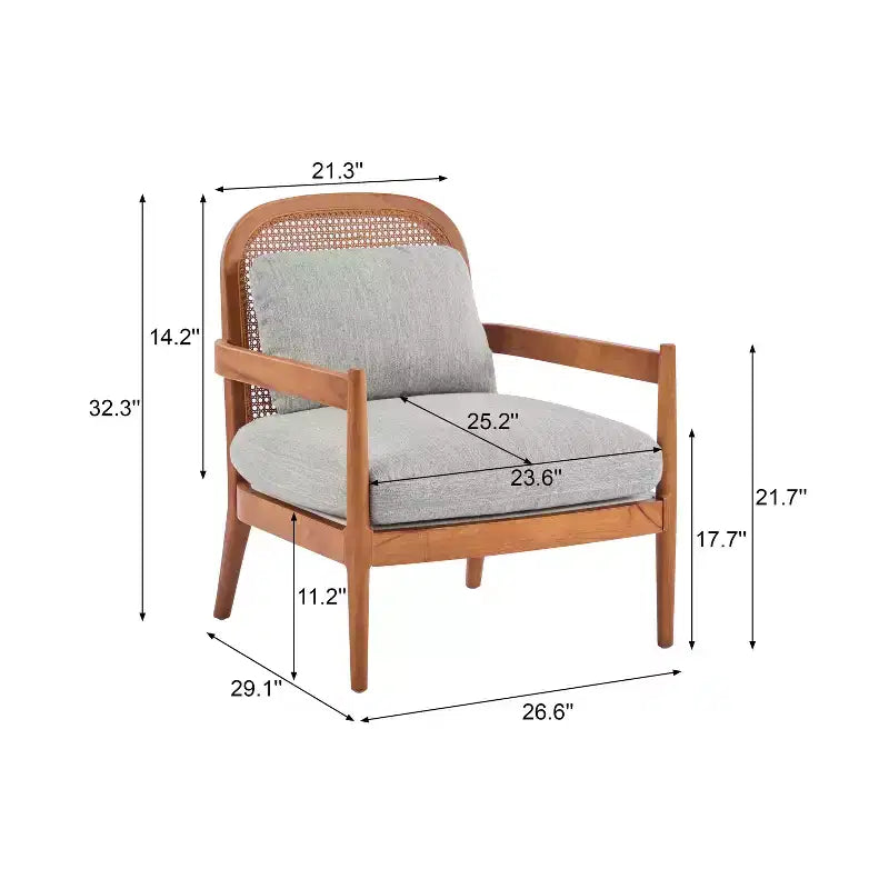 Lot de 2 chaises Mid-Century de 26,6 po, dossier en rotin, cadre en noyer, coin lecture de salon, vert grisâtre