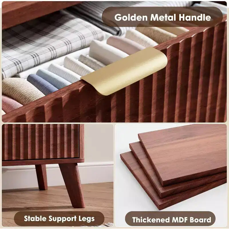 Commode cannelée pour chambre à coucher avec 5 tiroirs profonds, commode haute de 120 cm, design à profil incurvé, commode moderne en bois, pour salon