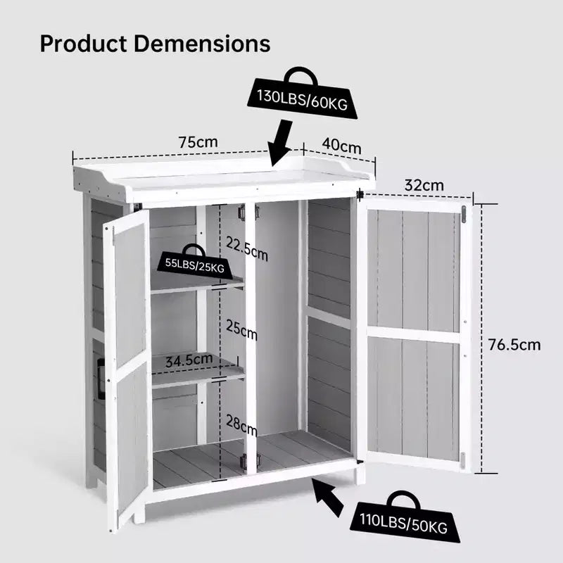 Établi de Rempotage Extérieur avec Plateau en Métal - Armoire de Rangement de Jardin Résistante aux Intempéries avec Étagère Réglable pour Patio, Terrasse et Pelouse