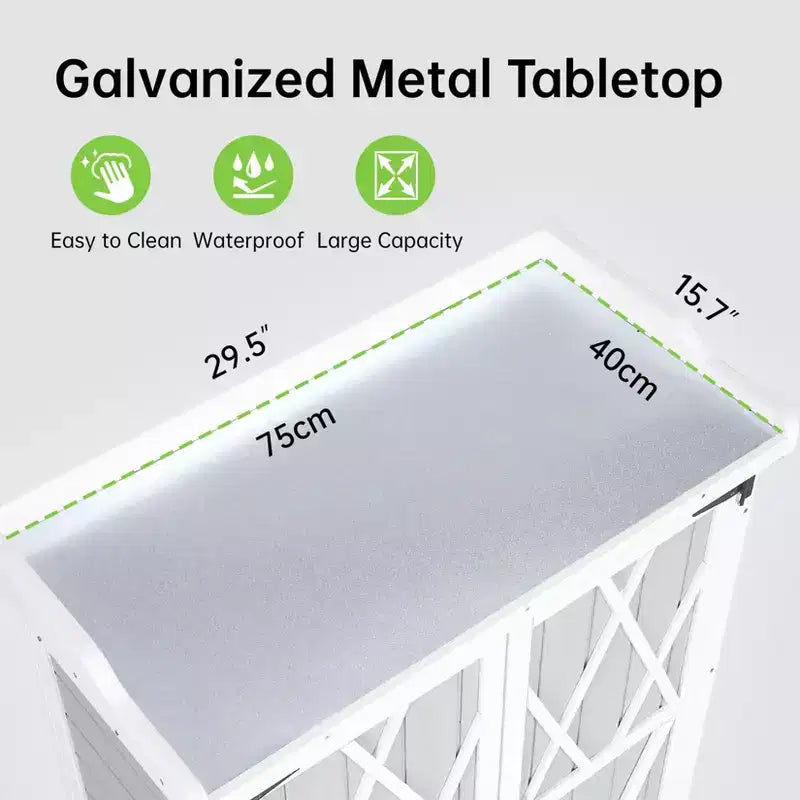 Établi de Rempotage Extérieur avec Plateau en Métal - Armoire de Rangement de Jardin Résistante aux Intempéries avec Étagère Réglable pour Patio, Terrasse et Pelouse
