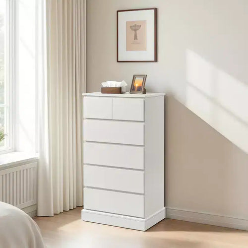 JVNOXK6 Bedroom Dresser, Tall Cabinet-Style Bedroom Storage Unit, Modern Hidden-Handle Drawer Cabinet, Vertical Wooden Bedroom