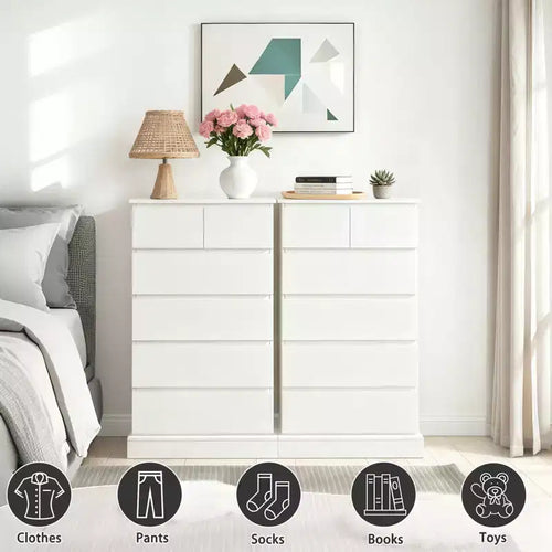 Commode de chambre, Armoire de rangement de chambre de style cabinet, Commode à tiroirs moderne avec poignées dissimulées, Meuble de rangement vertical en bois pour chambre