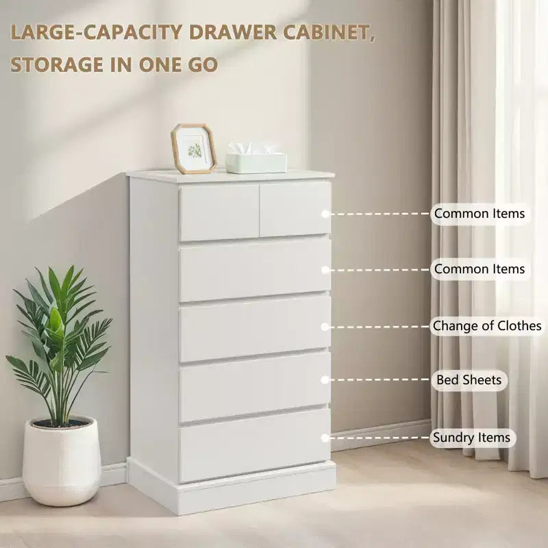 Commode de chambre, Armoire de rangement de chambre de style cabinet, Commode à tiroirs moderne avec poignées dissimulées, Meuble de rangement vertical en bois pour chambre