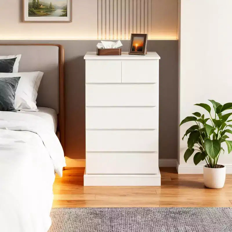 Commode de chambre, Armoire de rangement de chambre de style cabinet, Commode à tiroirs moderne avec poignées dissimulées, Meuble de rangement vertical en bois pour chambre