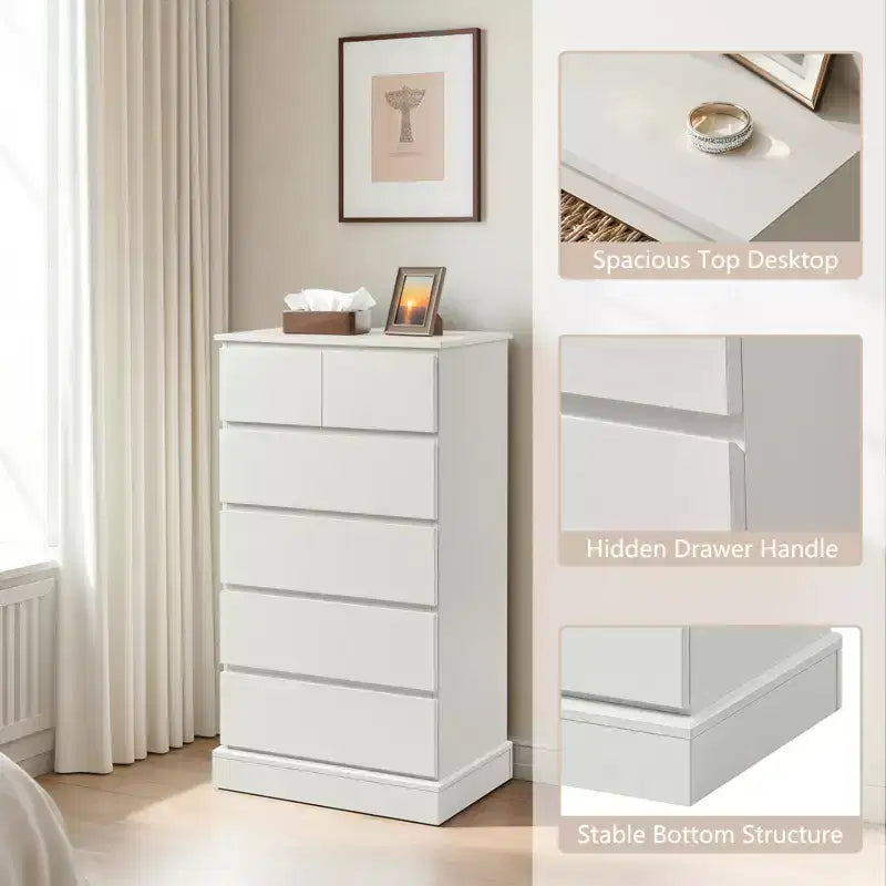 Commode de chambre, Armoire de rangement de chambre de style cabinet, Commode à tiroirs moderne avec poignées dissimulées, Meuble de rangement vertical en bois pour chambre