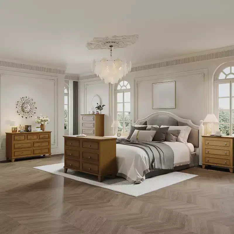 Commode de style fermier à 6 tiroirs, commode double large et meuble TV avec poignées vintage, meuble de rangement en bois pour chambre à coucher, salon