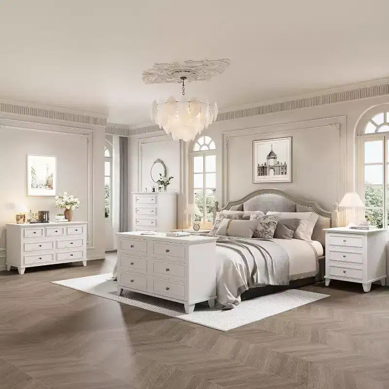 Commode de style fermier à 6 tiroirs, commode double large et meuble TV avec poignées vintage, meuble de rangement en bois pour chambre à coucher, salon