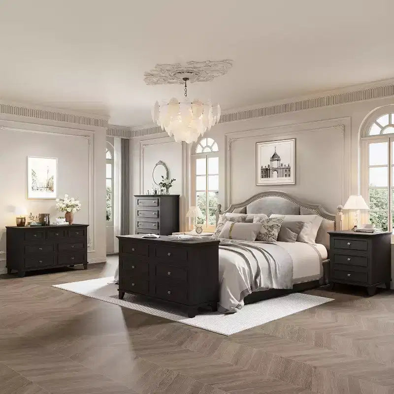 Commode de style fermier à 6 tiroirs, commode double large et meuble TV avec poignées vintage, meuble de rangement en bois pour chambre à coucher, salon