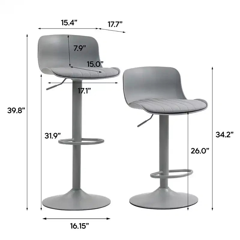 Lot de 2 tabourets de bar pivotants à hauteur réglable avec grande base robuste, chaises de comptoir en cuir sans accoudoirs pour salles à manger