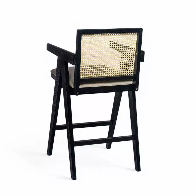 Lot de 2 tabourets de bar en bois massif à hauteur de comptoir pour salles à manger, fauteuils avec dossier en rotin pour îlot de cuisine, finition naturelle