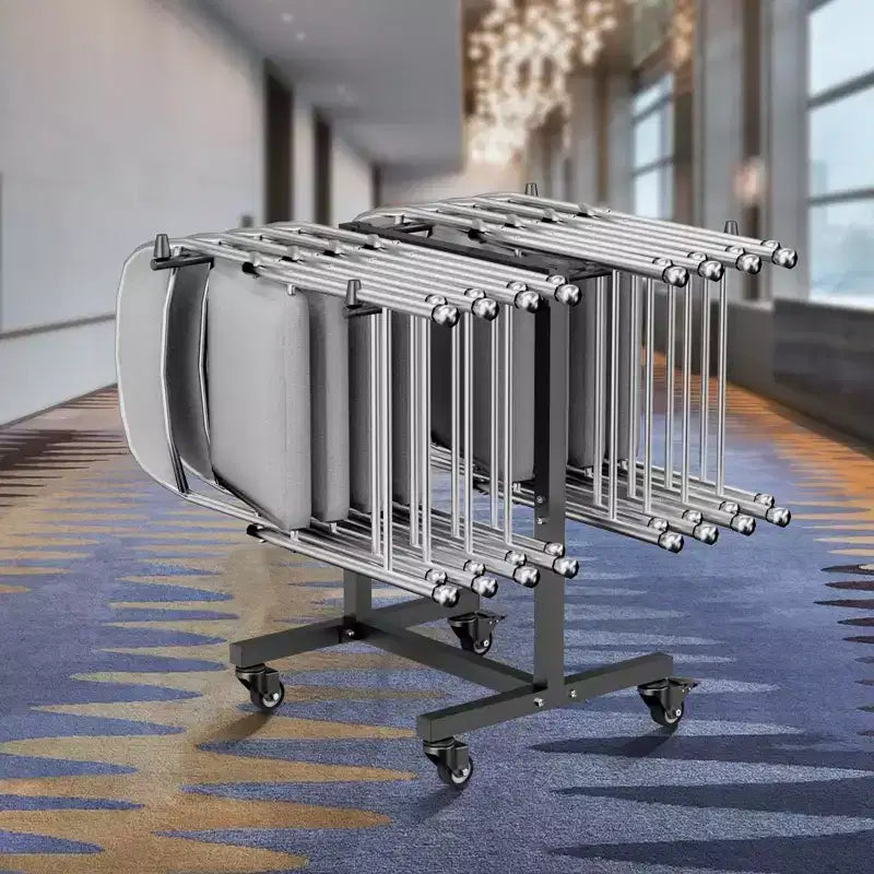 Support pour chaise pliante, capacité de 90 kg, chariot en T pour 14 chaises, chariot de rangement en métal robuste avec roues en caoutchouc, noir mat