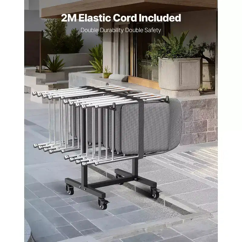 Support pour chaise pliante, capacité de 90 kg, chariot en T pour 14 chaises, chariot de rangement en métal robuste avec roues en caoutchouc, noir mat