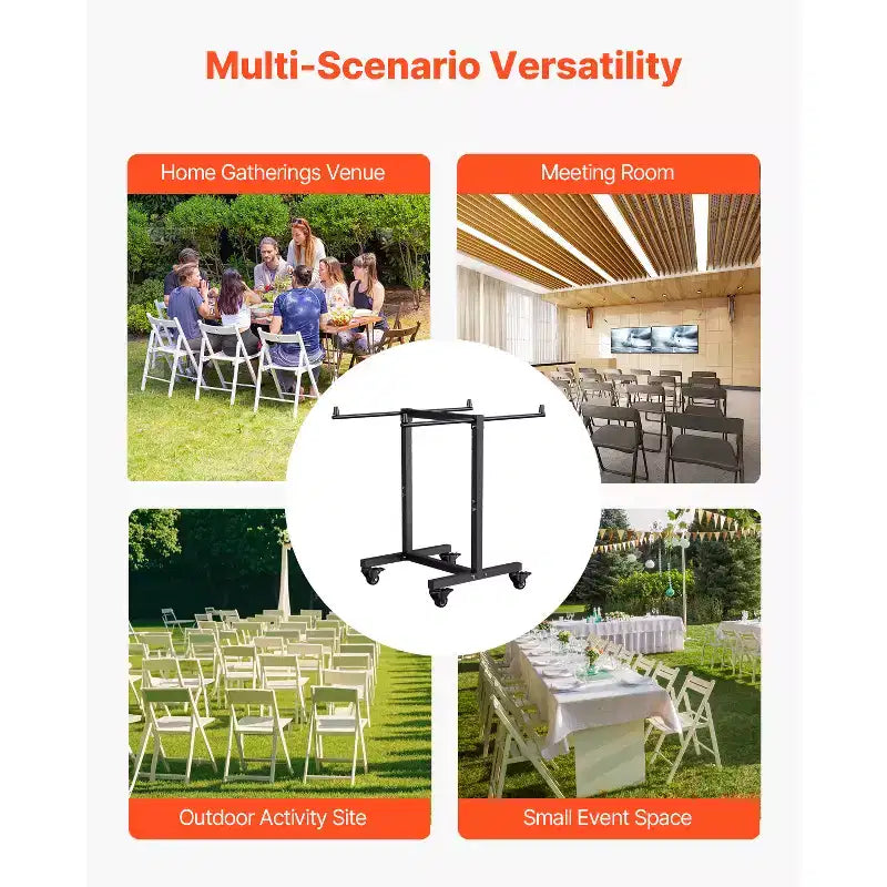 Support pour chaise pliante, capacité de 90 kg, chariot en T pour 14 chaises, chariot de rangement en métal robuste avec roues en caoutchouc, noir mat