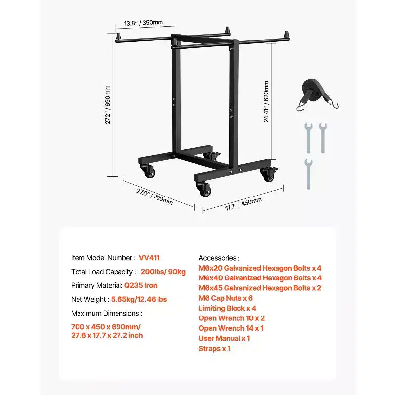 Support pour chaise pliante, capacité de 90 kg, chariot en T pour 14 chaises, chariot de rangement en métal robuste avec roues en caoutchouc, noir mat
