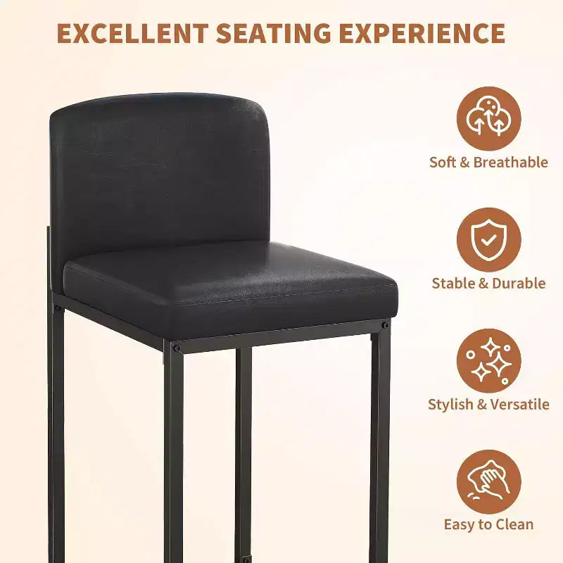 2 tabourets de bar modernes, chaises de comptoir rembourrées en similicuir hauteur 63 cm avec dossier et pieds antidérapants réglables pour îlot de cuisine