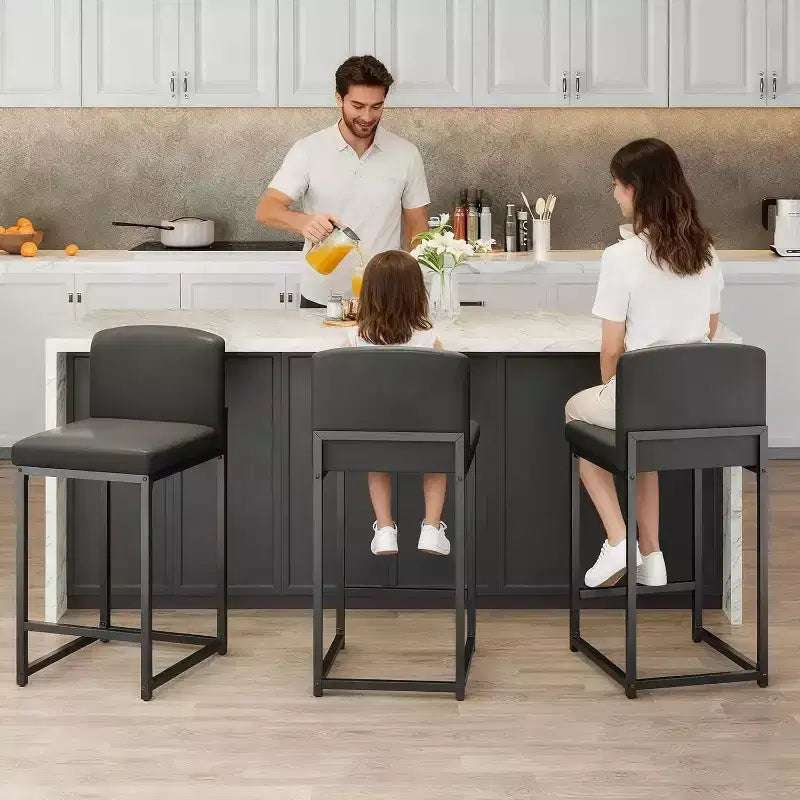 2 tabourets de bar modernes, chaises de comptoir rembourrées en similicuir hauteur 63 cm avec dossier et pieds antidérapants réglables pour îlot de cuisine