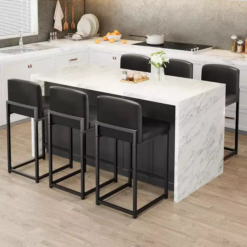 2 tabourets de bar modernes, chaises de comptoir rembourrées en similicuir hauteur 63 cm avec dossier et pieds antidérapants réglables pour îlot de cuisine