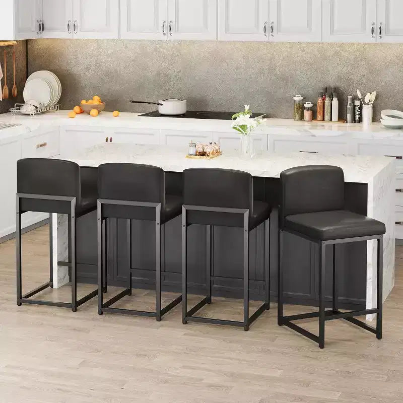 2 tabourets de bar modernes, chaises de comptoir rembourrées en similicuir hauteur 63 cm avec dossier et pieds antidérapants réglables pour îlot de cuisine