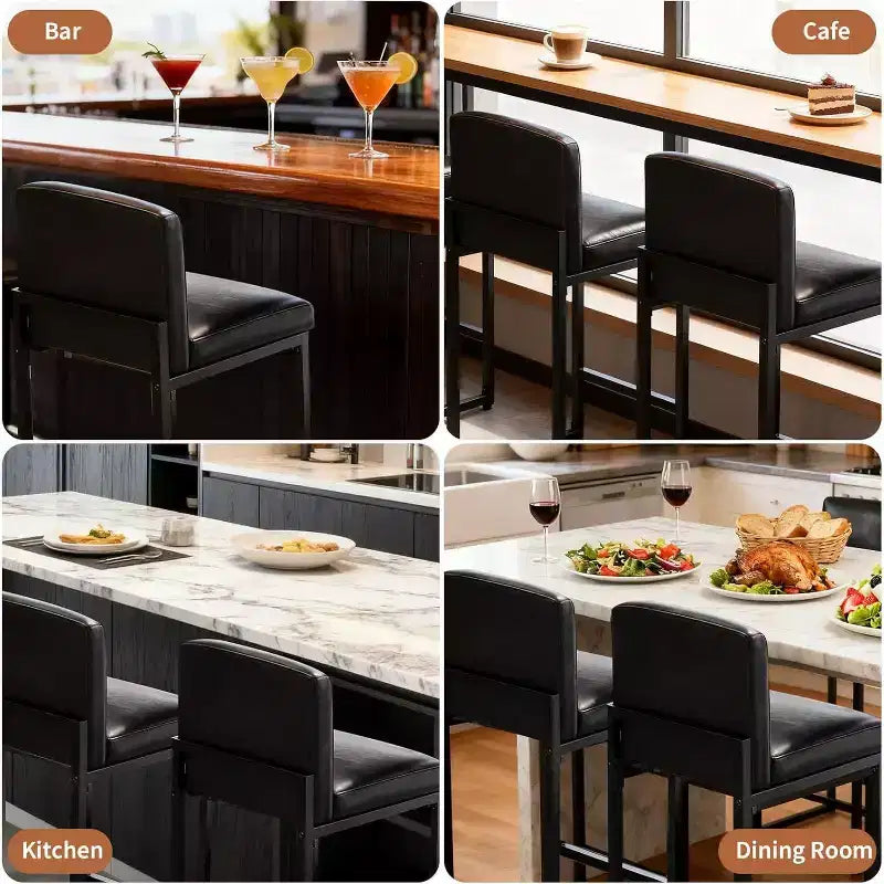 2 tabourets de bar modernes, chaises de comptoir rembourrées en similicuir hauteur 63 cm avec dossier et pieds antidérapants réglables pour îlot de cuisine