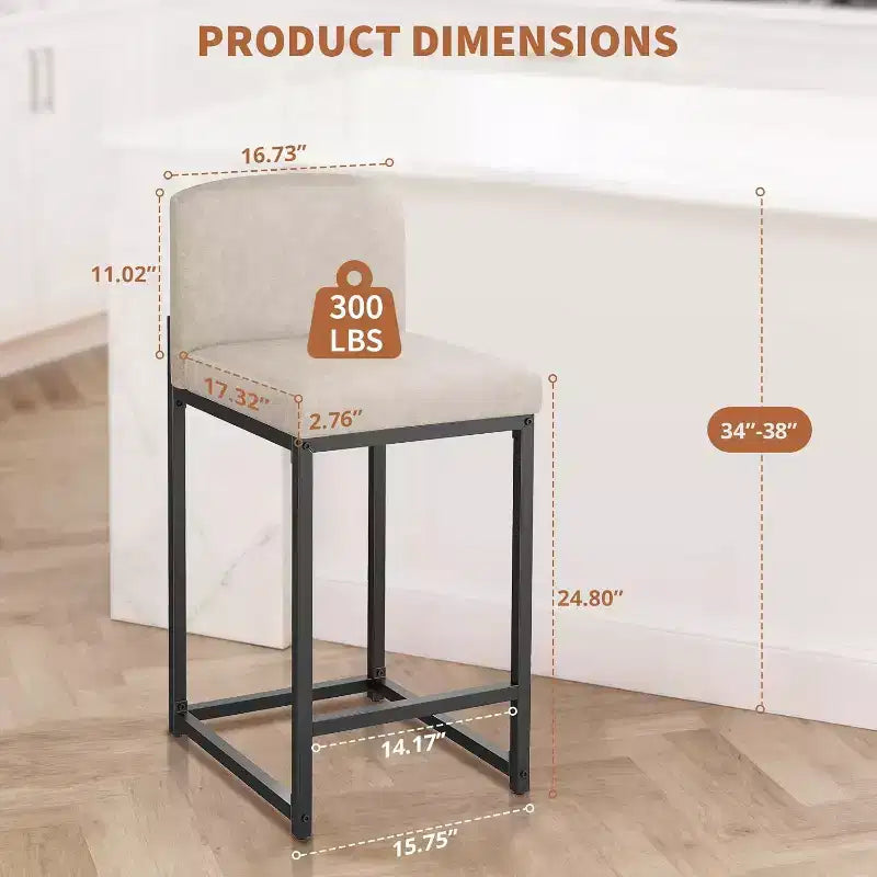2 tabourets de bar modernes, chaises de comptoir rembourrées en similicuir hauteur 63 cm avec dossier et pieds antidérapants réglables pour îlot de cuisine