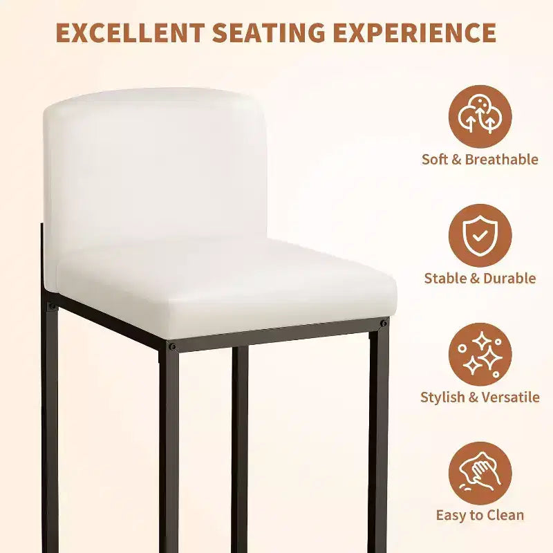 2 tabourets de bar modernes, chaises de comptoir rembourrées en similicuir hauteur 63 cm avec dossier et pieds antidérapants réglables pour îlot de cuisine