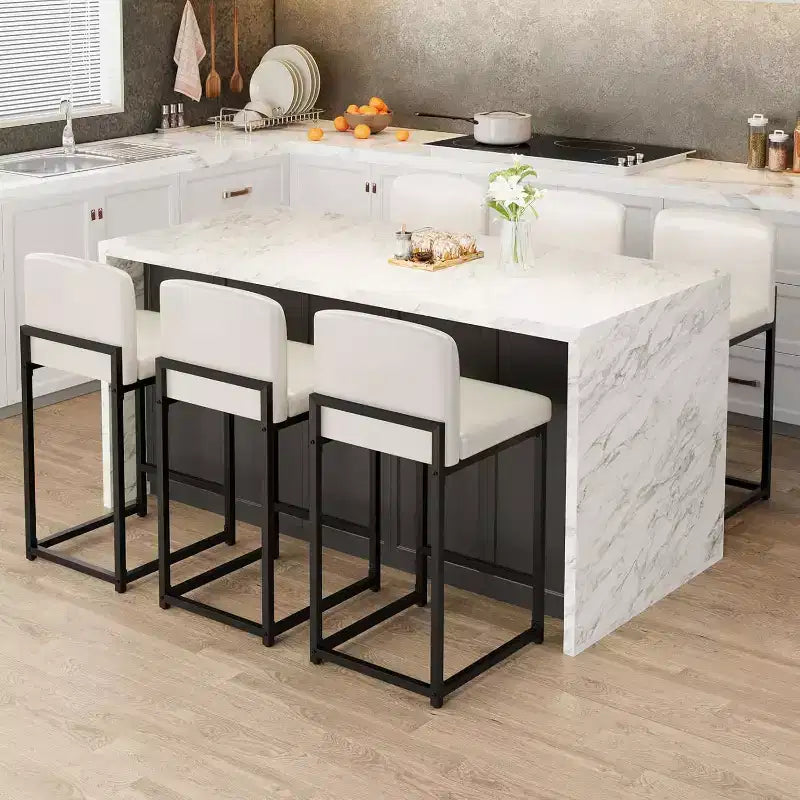 2 tabourets de bar modernes, chaises de comptoir rembourrées en similicuir hauteur 63 cm avec dossier et pieds antidérapants réglables pour îlot de cuisine