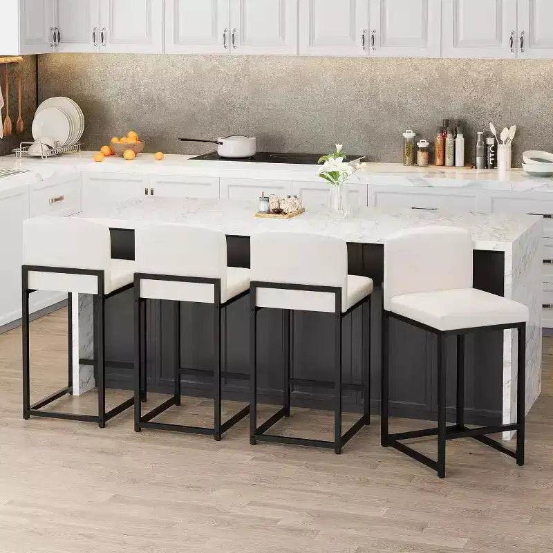 2 tabourets de bar modernes, chaises de comptoir rembourrées en similicuir hauteur 63 cm avec dossier et pieds antidérapants réglables pour îlot de cuisine