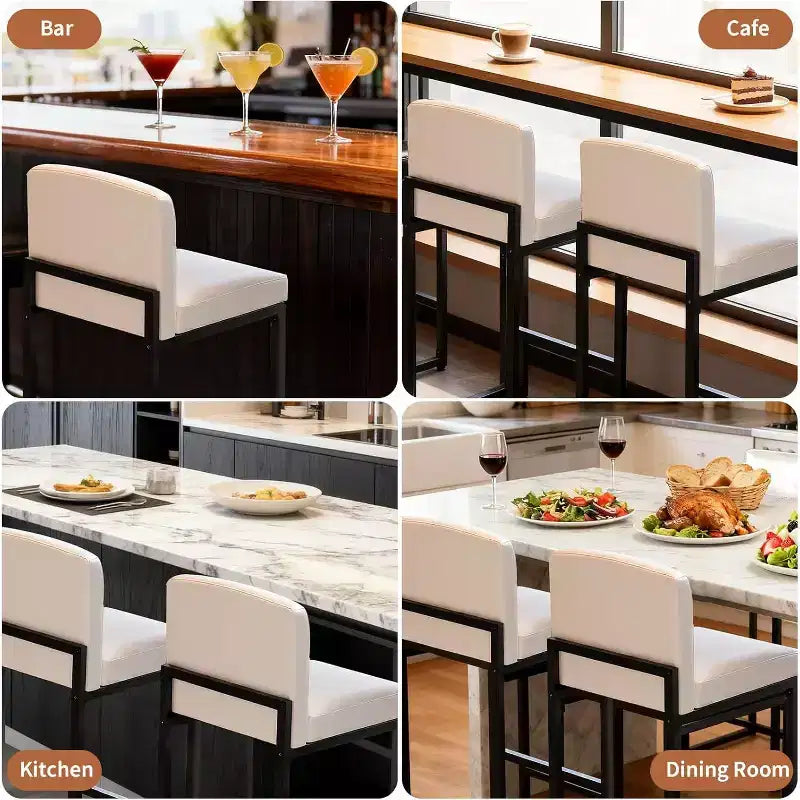 2 tabourets de bar modernes, chaises de comptoir rembourrées en similicuir hauteur 63 cm avec dossier et pieds antidérapants réglables pour îlot de cuisine