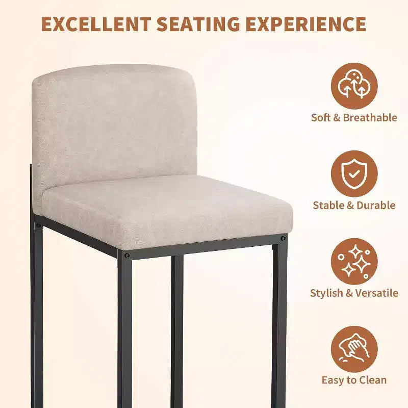 2 tabourets de bar modernes, chaises de comptoir rembourrées en similicuir hauteur 63 cm avec dossier et pieds antidérapants réglables pour îlot de cuisine