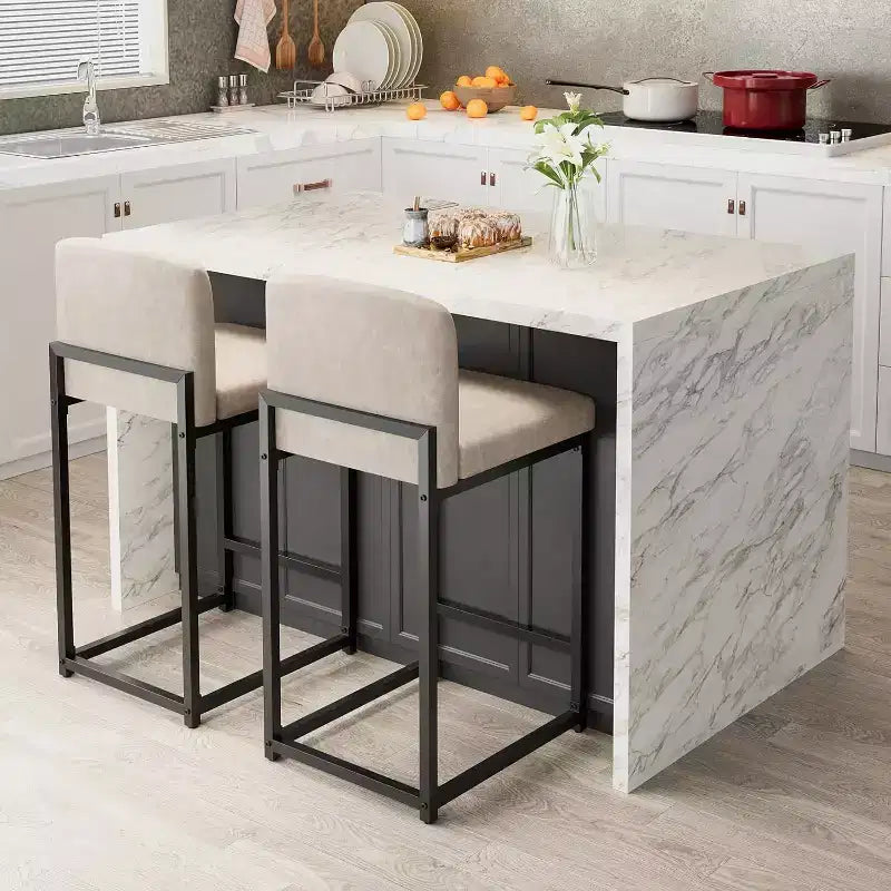 2 tabourets de bar modernes, chaises de comptoir rembourrées en similicuir hauteur 63 cm avec dossier et pieds antidérapants réglables pour îlot de cuisine