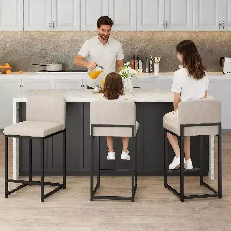 2 tabourets de bar modernes, chaises de comptoir rembourrées en similicuir hauteur 63 cm avec dossier et pieds antidérapants réglables pour îlot de cuisine