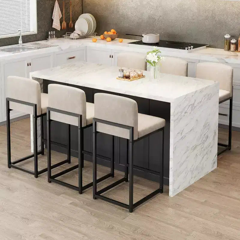 2 tabourets de bar modernes, chaises de comptoir rembourrées en similicuir hauteur 63 cm avec dossier et pieds antidérapants réglables pour îlot de cuisine